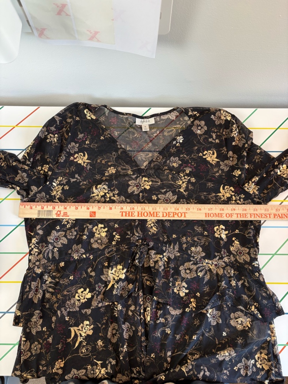 Style & Co. Fairycore Black Floral Blouse Gold Accents XL 90s Whimsy - Picture 9 of 10